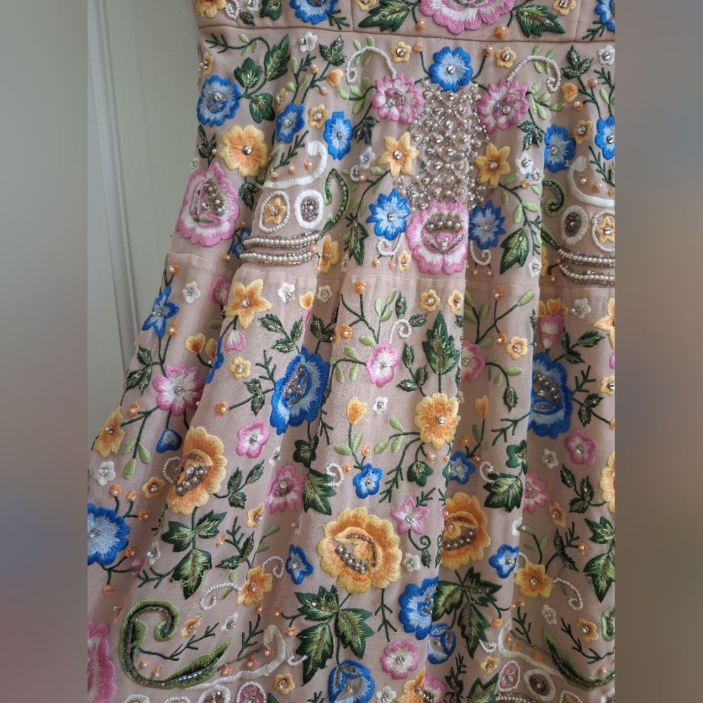 Needle & Thread fully beaded embroidered floral sleeveless shift mini dress 2 - Picture 7 of 13